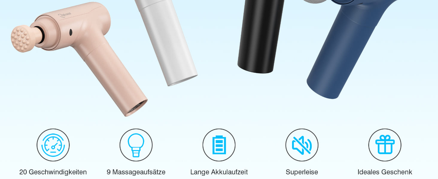 Масажер для м'язів з підігрівом, електричний масажний пістолет з LED-екраном, 20 швидкостей, 10 насадок, кейс, тихий, чорний