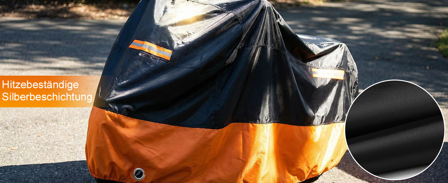 Водонепроникний чохол для мотоцикла Favoto 210T XXL (220x105x125см) — захисний зимовий чохол від пилу, вітру та UV-променів з отвором для замка, чорно-помаранчевий