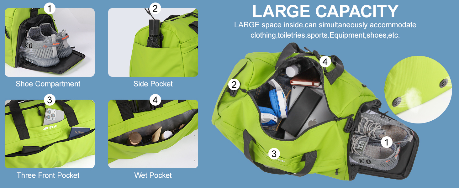 Спортивна сумка для жінок та чоловіків з твердим матеріалом, дорожня сумка з відділенням для взуття, з вентиляційними отворами та вологостійким відділенням, водонепроникна сумка-вікендер, спортивна сумка/сумка для плавання/сауни (Зелена)