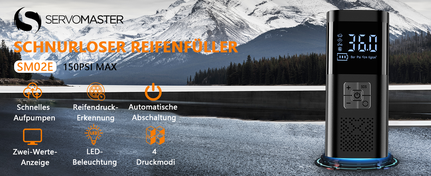 Електричний акумуляторний компресор для велосипеда, авто, мотоцикла та м'ячів SERVOMASTER (150 PSI)