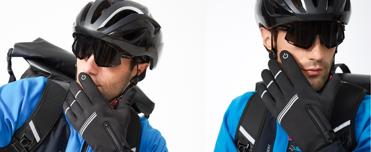 Велосипедні рукавички HIKENTURE: теплі, вітростійкі, з антиковзаючою поверхнею та підтримкою сенсорного екрану. Чорні рукавички з повним пальцем для чоловіків та жінок. Підходять для катання взимку та восени. Розмір M