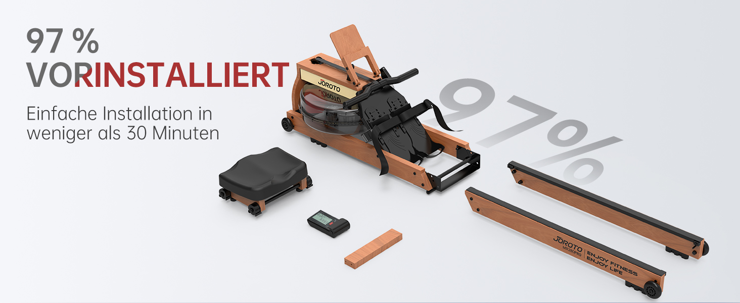 Гребний тренажер JOROTO MR280PROB для дому з дуба, з Bluetooth, складний, з дисплеєм та підтримкою Kinomap, регульований тримач для планшета, до 150 кг