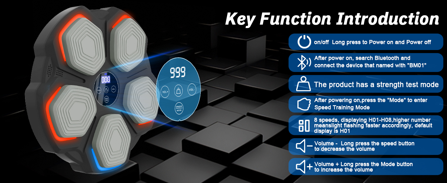 Музична боксерська машина – розумна боксерська машина з LED-підсвіткою, боксерськими рукавичками, 8 режимів швидкості та функцією підрахунку, настінна боксерська машина з музикою для дітей та дорослих (35*35 см)