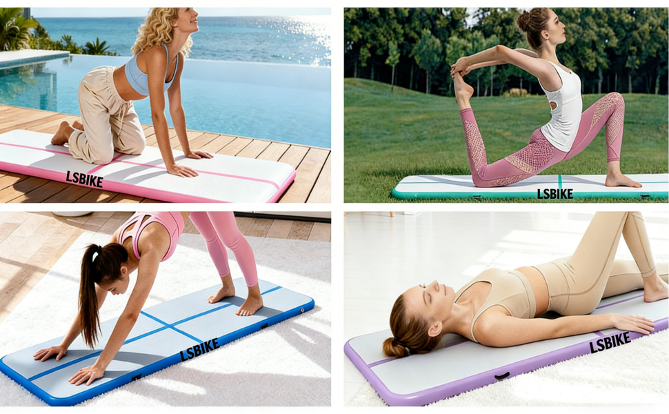 Гімнастичний килимок надувний Air Turn Track 3/4/5/6м, фіолетовий. Килимок для гімнастики, йоги, кемпінгу, тренувань вдома та на вулиці. Нековзний, водонепроникний.