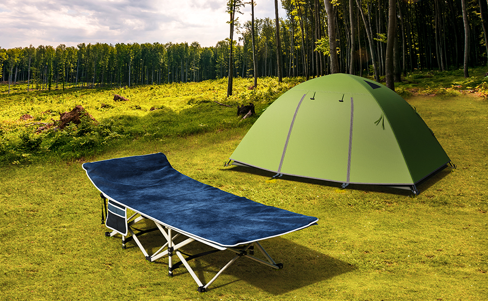 Складне туристичне ліжко YITAHOME для дорослих з матрацом, чорне (синій + подушка)