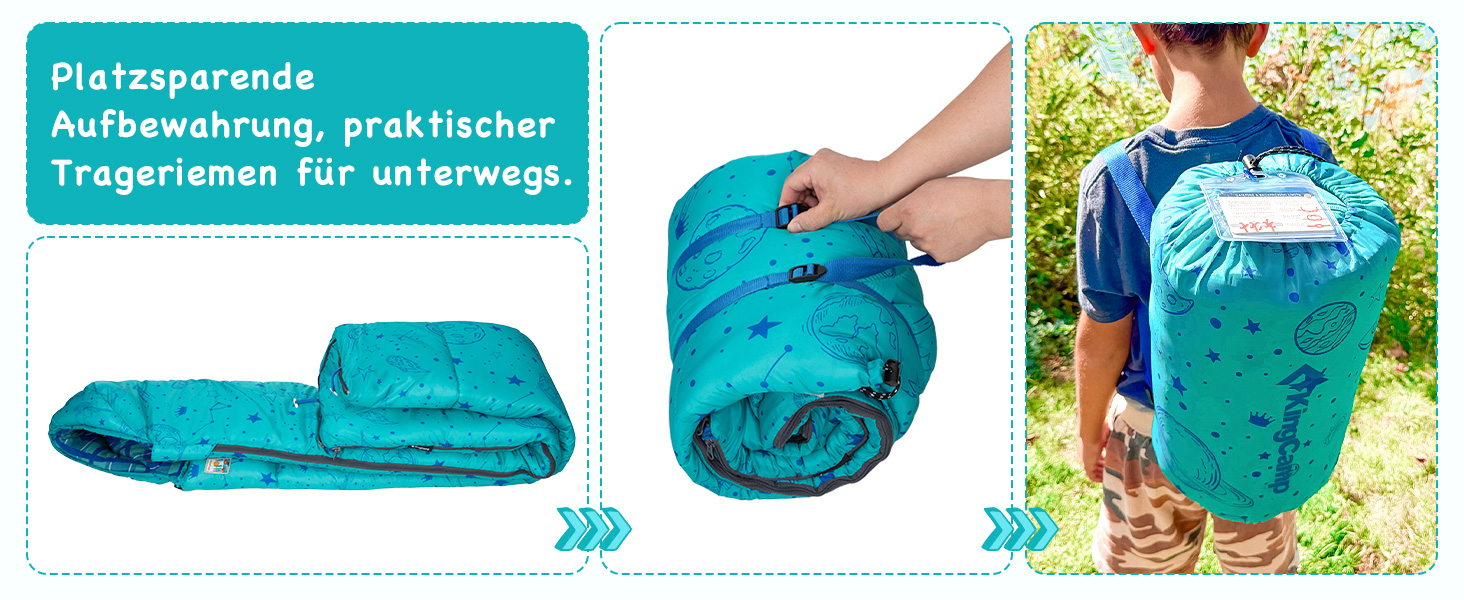 Сплячий мішок KingCamp для дітей, фланелевий, легкий, водонепроникний, компактний, зимовий, 4 сезони, для кемпінгу, підходить для дітей до 140 см, комфортна температура: 7°C, регульована довжина