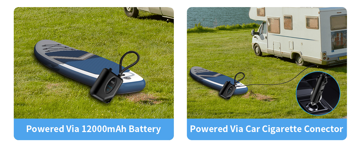 OBEST Електричний Насос для Шини 12000mAh, 20 PSI, Бездротовий, Подвійний, Автоматичне Вимкнення, Чорний