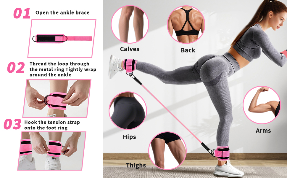 Набір еластичних стрічок для фітнесу (рожеві, 5 шт.)