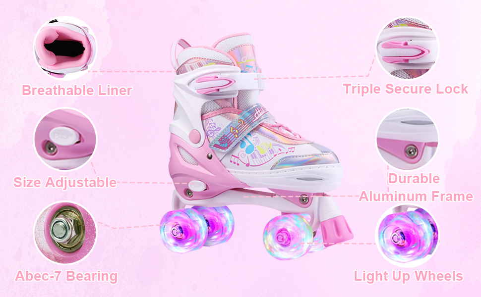 Дитячі ролики Hikole, регульовані, 4 колеса, світлові ефекти, для початківців, фіолетові