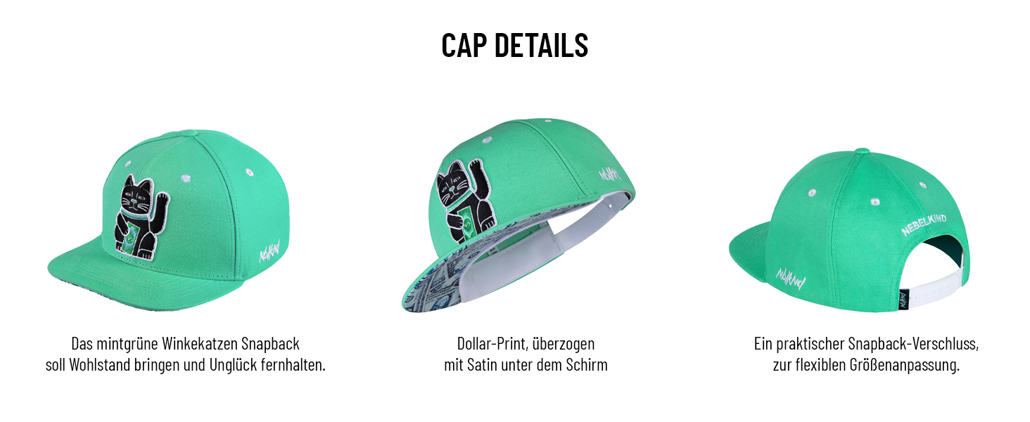 Кепка-снэпбек Nebelkind з принтом Winkekatze, унісекс, регульований розмір, м'ятно-зелена, стильна бейсболка в стилі streetwear