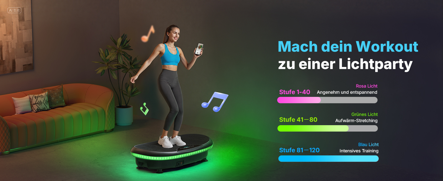 Віброплатформа MERACH 4D з 7 режимами вібрації, 120 швидкостями, 5 програмами, Bluetooth та підсвіткою, чорна