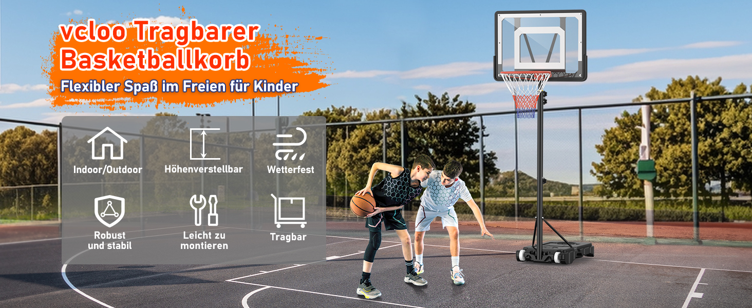Баскетбольний кошик для вулиці, дитячий, регульована висота 150-210 см, стійка з міцною задня стінкою 80x60 см, збільшена база та колеса, чорний