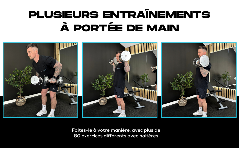 Регульовані гантелі BRAINGAIN - 23.5/32.5/41.5 кг - Хром/Чорний - для силових тренувань вдома