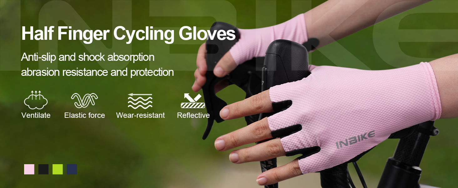 Велосипедні рукавички INBIKE для чоловіків, літні, напівпальцеві, з амортизацією, еластичні, дихаючі, світловідбиваючі, IHC220, L, зелені