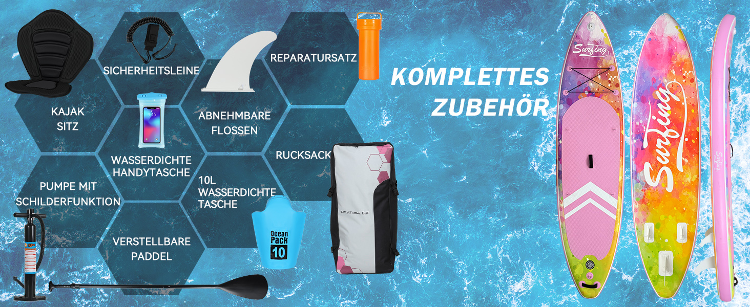 Надувна SUP-дошка ZealWe 320/335 см з комплектом аксесуарів – серфборд для сап-серфінгу, до 150 кг, сидіння, алюмінієве весло, рюкзак, насос