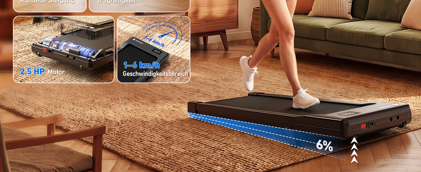 Дорожній тренажер DeerRun Walking Pad з нахилом 6%, компактна бігова доріжка під стіл для дому та офісу, з LED-дисплеєм, пультом та підтримкою App, до 136 кг, Рожевий