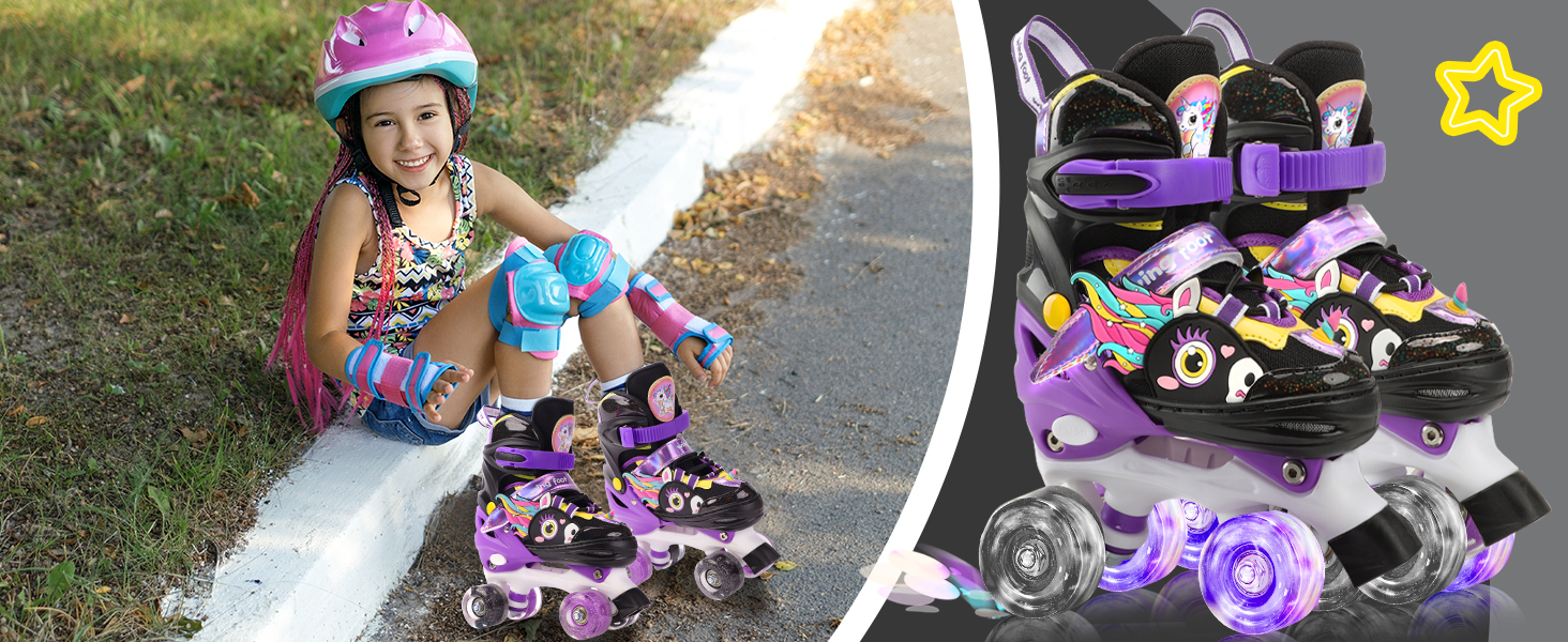 Дитячі ролики Єдиноріг для дівчаток та хлопчиків, регульовані розміри, світлові колеса, ролики-квади для початківців, чорні