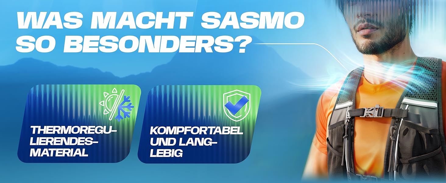 Жилет для бігу SASMO® унісекс 5L/2L - ультралегкий дихаючий рюкзак для бігу, 8 кишень, чорний + 1x500мл пляшка