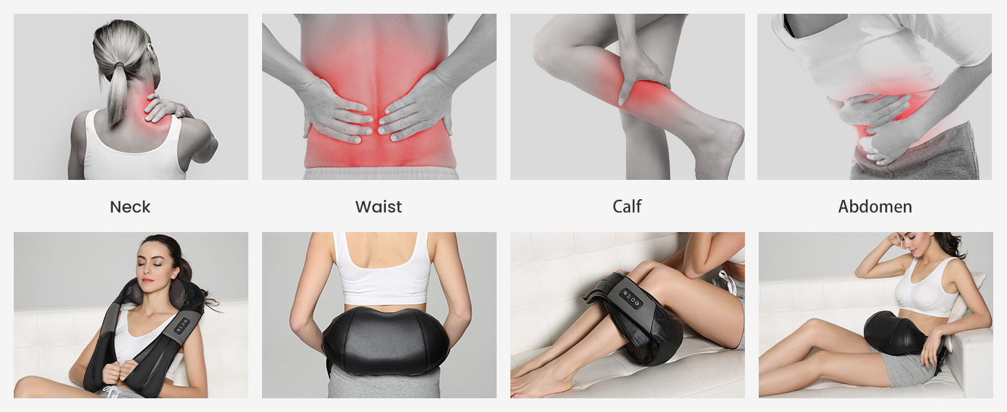 Масажер для шиї та спини Nekteck Shiatsu з підігрівом, електричний 3D-масажер для тіла, розслаблююча масажна подушка для шиї, спини, плечей, ніг, зняття болю в м'язах, для дому, офісу та авто, чорний