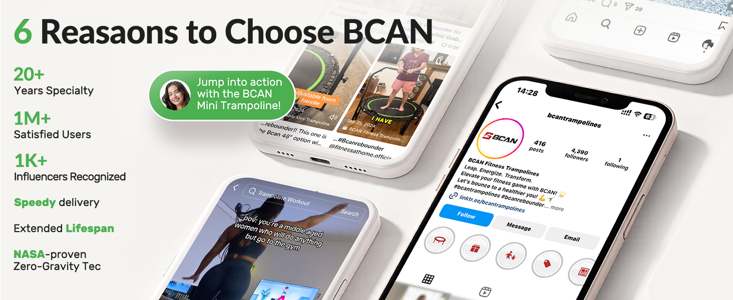 Трамплін для фітнесу BCAN, діаметр 102/122/130 см, з пружинами/ bungee-шнурами, для дорослих до 250 кг, з регульованими ручками, тихий та з низькою вібрацією, зелений/чорний