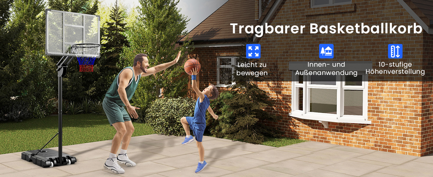 Баскетбольне кільце Gymax вуличне, регульована висота 204-358 см, стійка на колесах, з утяжеленою основою, для підлітків та дорослих 236-305 см