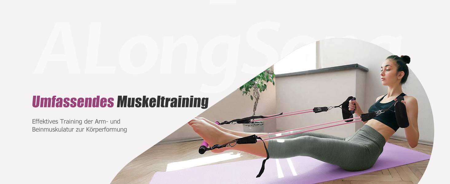 Набір для пілатесу з еластичними стрічками та стержнем, 180LBS/140LBS, фітнес-стрічки, фітнес/йога/тренажерний зал, фіолетовий