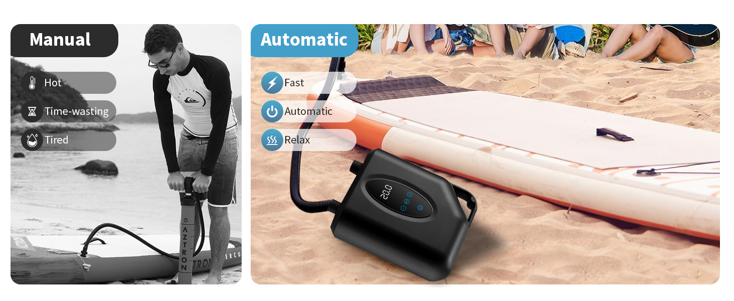 OBEST Електричний Насос для Шини 12000mAh, 20 PSI, Бездротовий, Подвійний, Автоматичне Вимкнення, Чорний