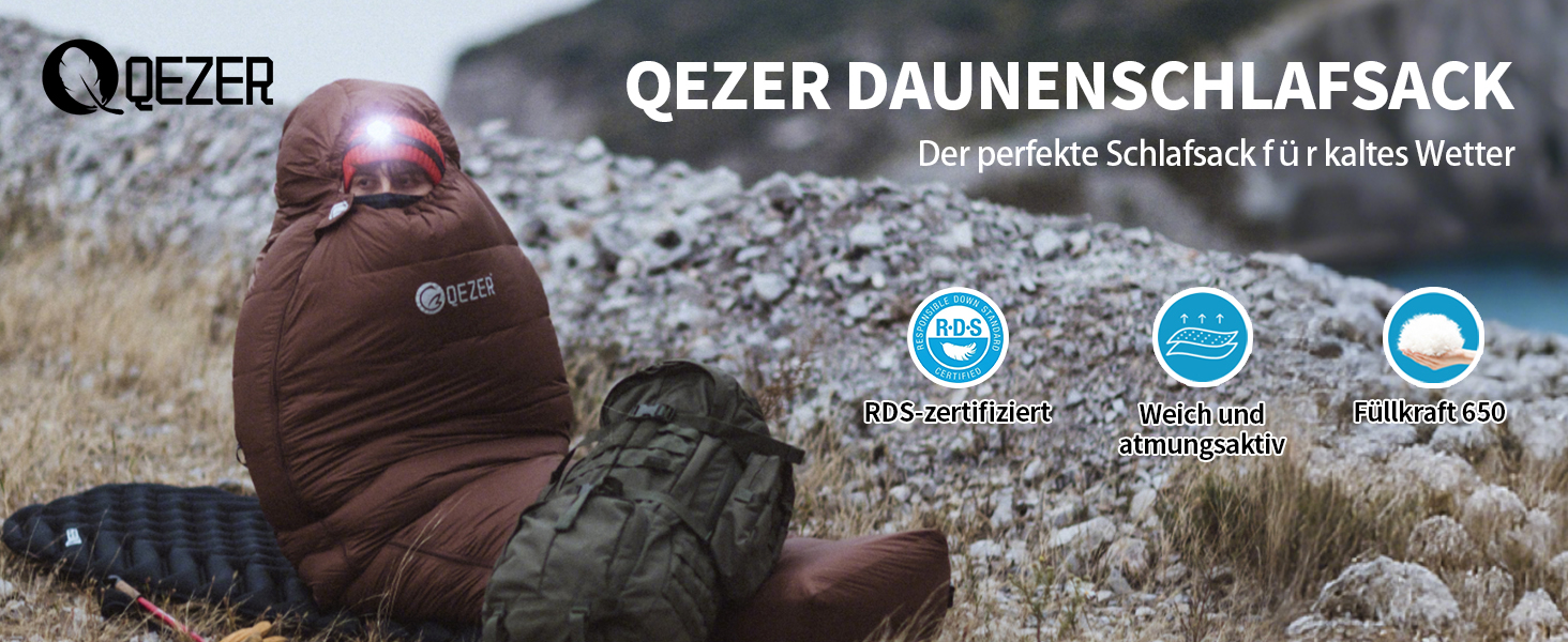 Пуховий спальний мішок для дорослих та дітей, легкий зимовий, Outdoor 8°C ~ -30°C для кемпінгу та альпінізму, 650 FP качиний пух (1800г)