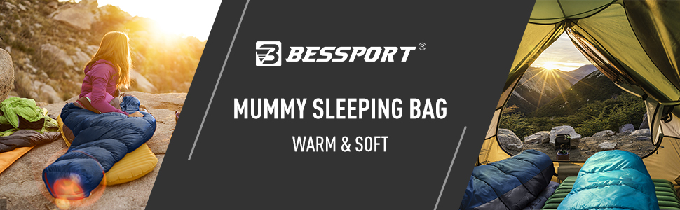 Спальний мішок Bessport 3 сезони кокон, теплий, легкий, водонепроникний для кемпінгу та трекінгу, фіолетовий
