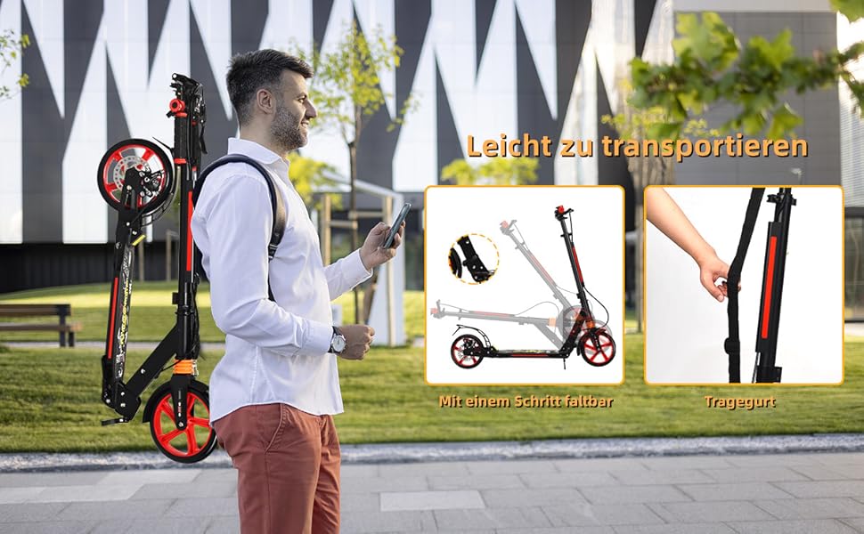 GYMAX Станкер для трюків (вікові обмеження: діти та дорослі), розкладний, з колесами 200 мм, подвійна підвіска, дзвінок та ремінь для перенесення, до 100 кг, блакитний