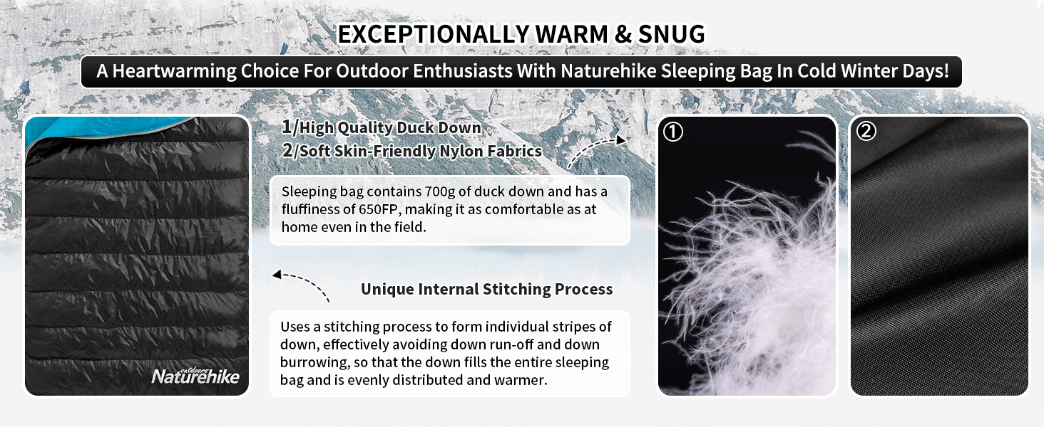Сплячий мішок Naturehike 750FP, 4-сезонний, теплий зимовий, ультралегкий, компактний, з компресійним мішком для кемпінгу (CW700/Чорний/L)