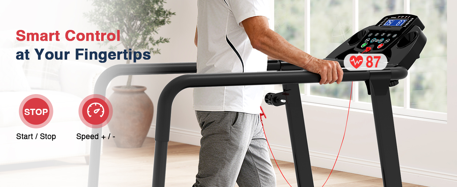 Біговий доріжка Redliro з довгими поручнями для людей похилого віку, до 136 кг, складана, з колесами, тримач для напоїв та телефону, для відновлення вдома або в квартирі