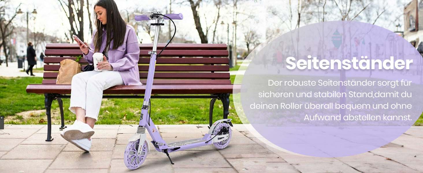 Самокат трюковий Kickscooter LED-ліловий, колеса 200мм, для дітей 8-12 років та дорослих, з дисковими гальмами та подвійною амортизацією, складаний, з ременем для перенесення