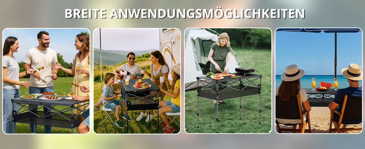 Складаний туристичний стіл FUNYKICH 82x40 см з регулюванням висоти (44/70 см), з сітчастою кишенькою, для пікніка, кемпінгу, BBQ, саду, партії. Розміри: 100x50x(70/87) см