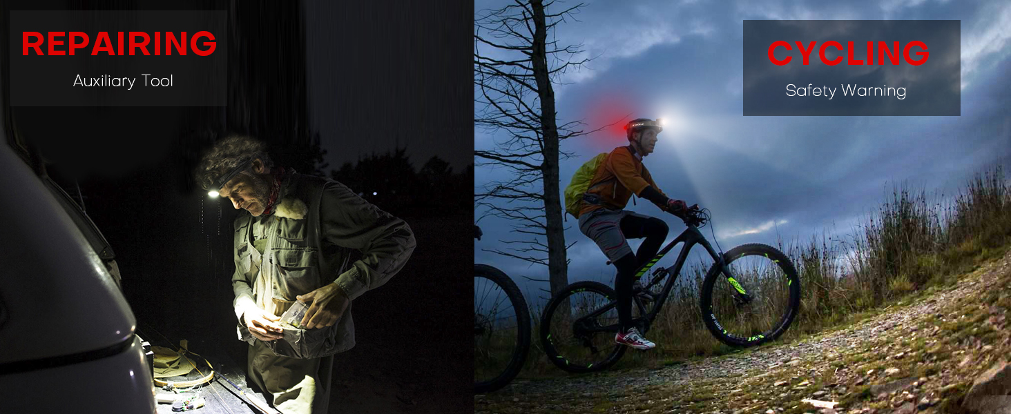 Ліхтар на лоб LED Sogdeco 5000 люмен, акумуляторний, IP68, сенсор, червоне світло, для кемпінгу та виживання