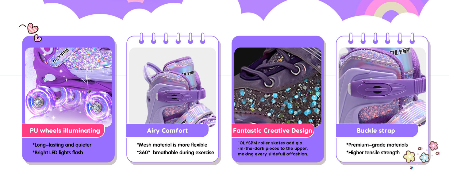 Ролики для дівчаток, 4 розміри, світловідбиваючі, ролики з підсвічуванням, для початківців, подарунок на Новий рік та день народження, S (EU28-31), рожеві