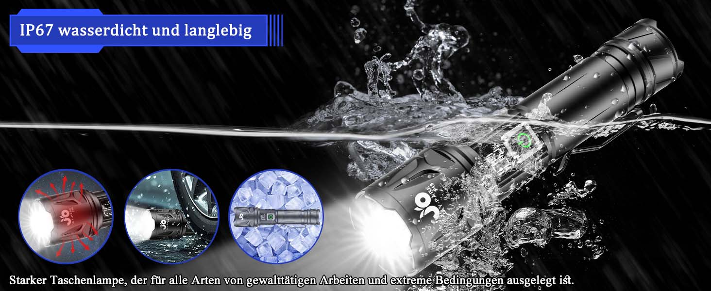 Ліхтар JAY-PARK 1000000 Люмен, перезаряджається, 5000 mAh, LCD-дисплей, 5 режимів, LED, екстремально яскравий, з зумом, дальність променя 3000м, для відпочинку на природі, кемпінгу, матовий чорний