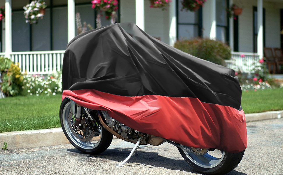 Водонепроникний чохол для мотоцикла 210D Oxford, захист від подряпин, для Harley-Davidson, Honda, Suzuki, Yamaha (червоний, 245 x 105 x 125 см)