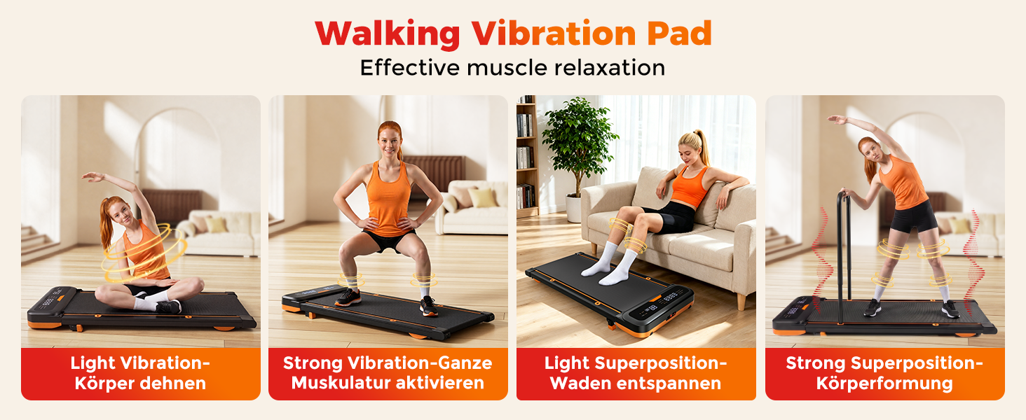 Бігова доріжка для дому з нахилом 7%, Walking Pad 5: реабілітація, 5 рівнів вібрації, під стіл з додатковою ручкою, LED, 2.5HP, швидкість до 7.5 км/год, управління з пульта, до 136 кг, з APP