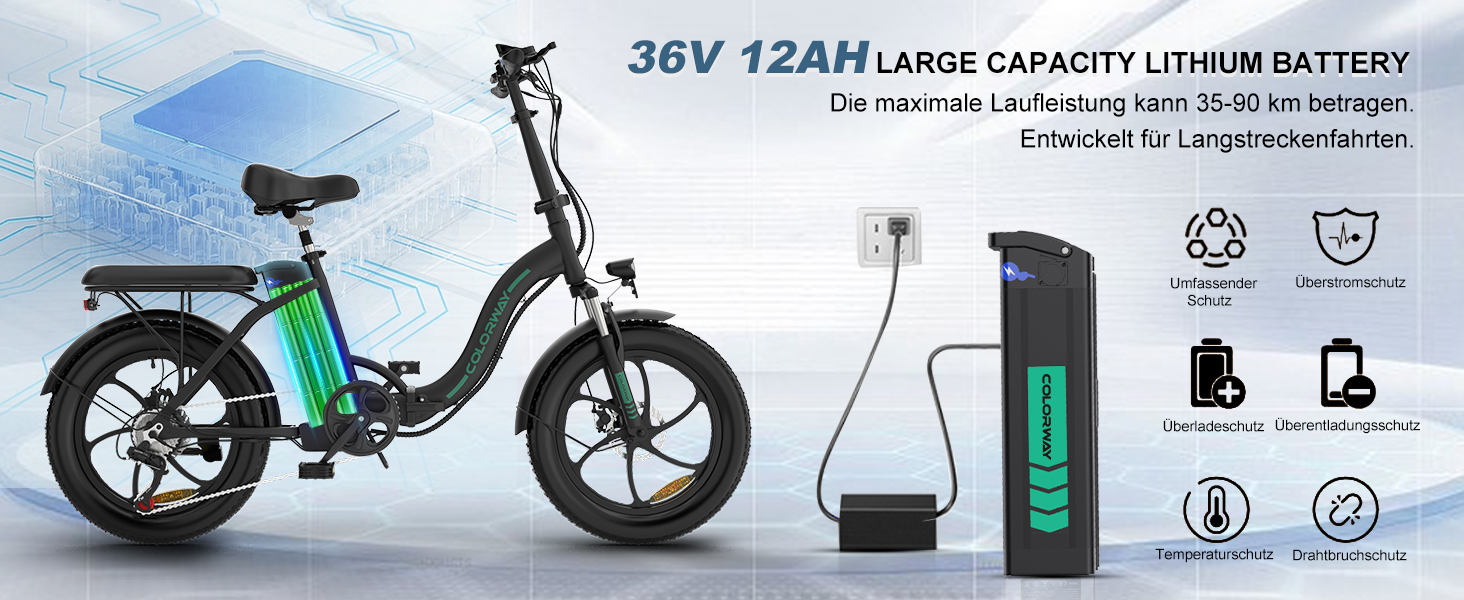 Шини COLORWAY E-Bike 20' 250Вт 36В 12Ач запас ходу 3590км