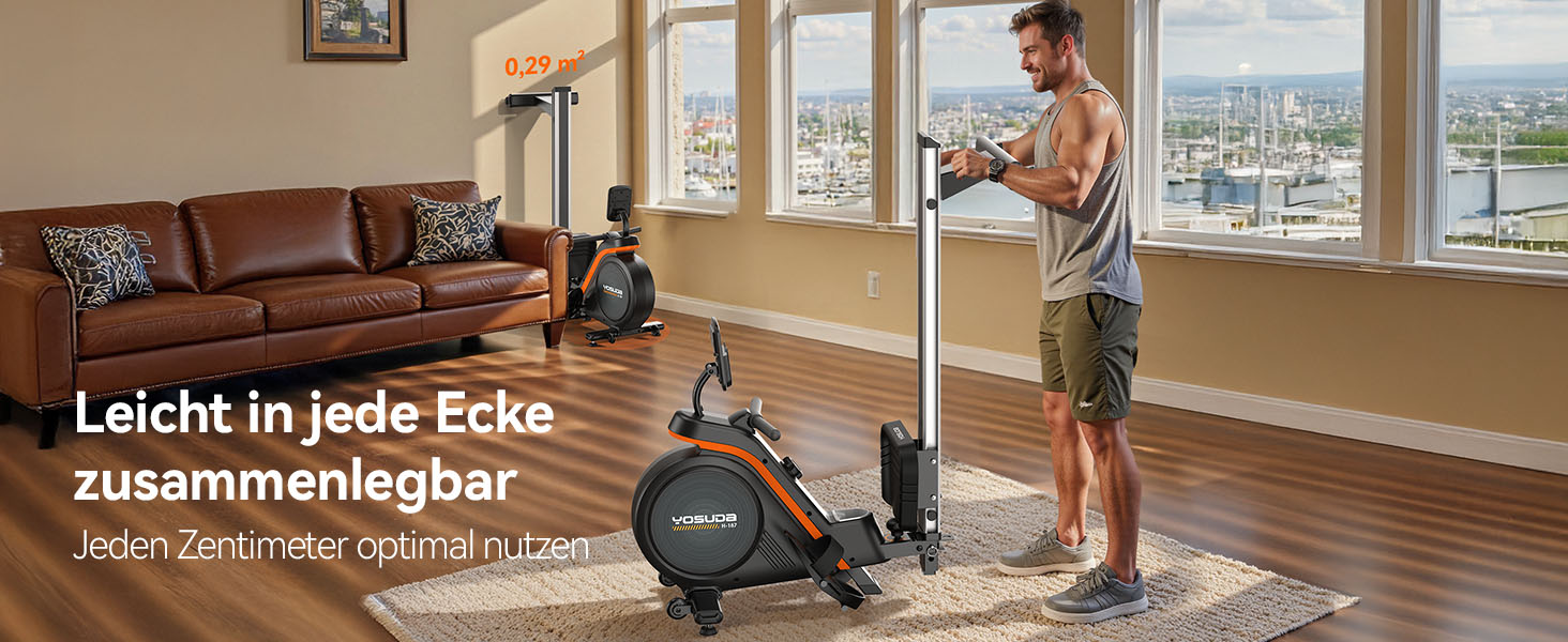 YOSUDA 03-Magnetic Pro Max: Гребний тренажер для дому, ультратихий, 16 рівнів опору, LCD-дисплей, до 160 кг, компактний, проста збірка