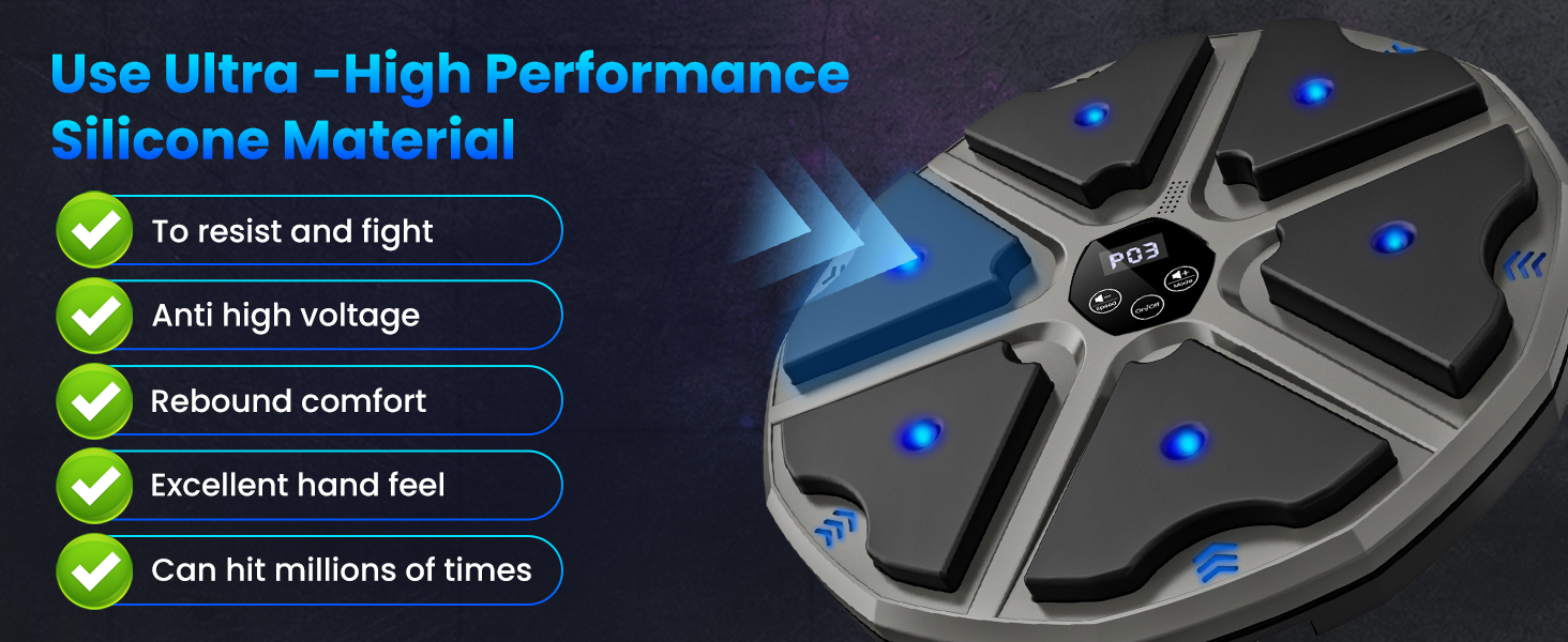 Музичний боксерський тренажер: електронна машина для ударів з Bluetooth, 9 режимів, лічильник ударів, для дорослих (сірий)