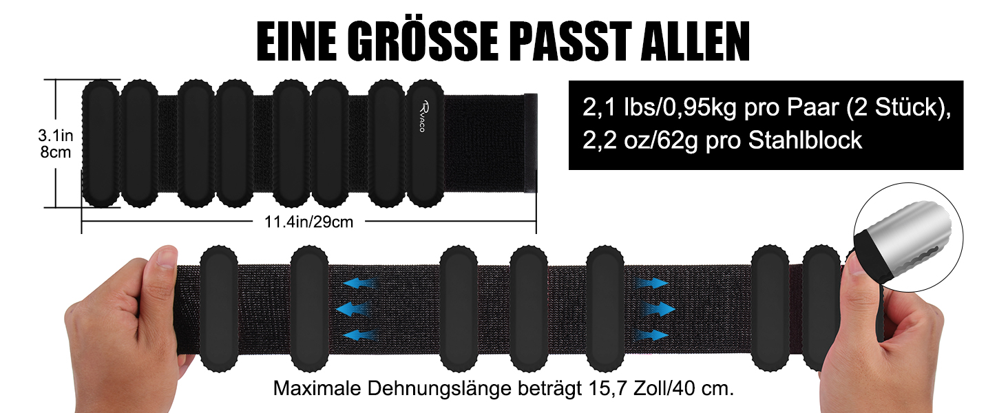 Набір обтяжників для зап'ястя та кісточок RYACO, 2 шт (2x0,5KG), регульовані манжети, для рук, ніг, ходьби, бігу, йоги, пілатесу, аеробіки (чорний)