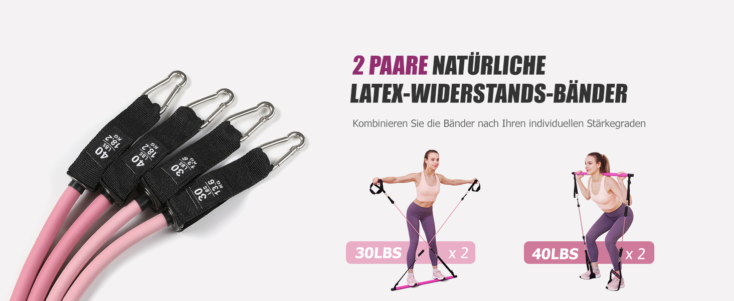 Набір для пілатесу з еластичними стрічками та стержнем, 180LBS/140LBS, фітнес-стрічки, фітнес/йога/тренажерний зал, фіолетовий