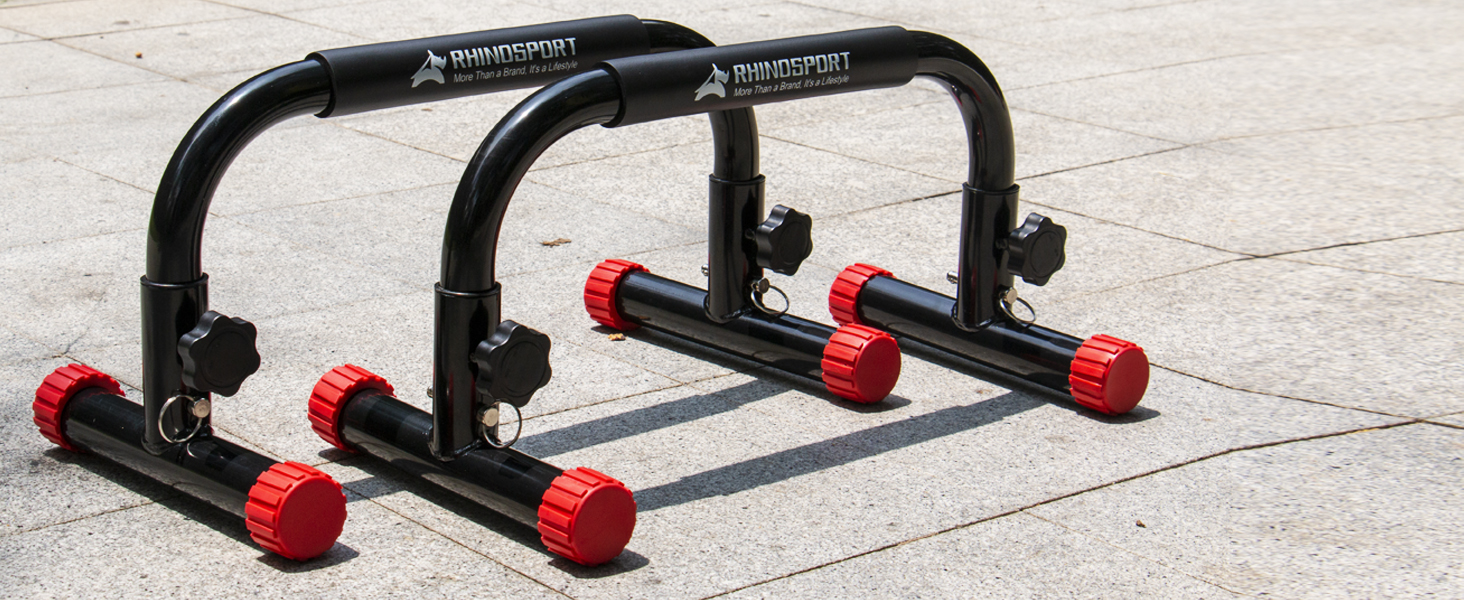 Паралелетки RHINOSPORT для віджимань та силових тренувань. Максимальне навантаження 300 кг. Чорний колір.