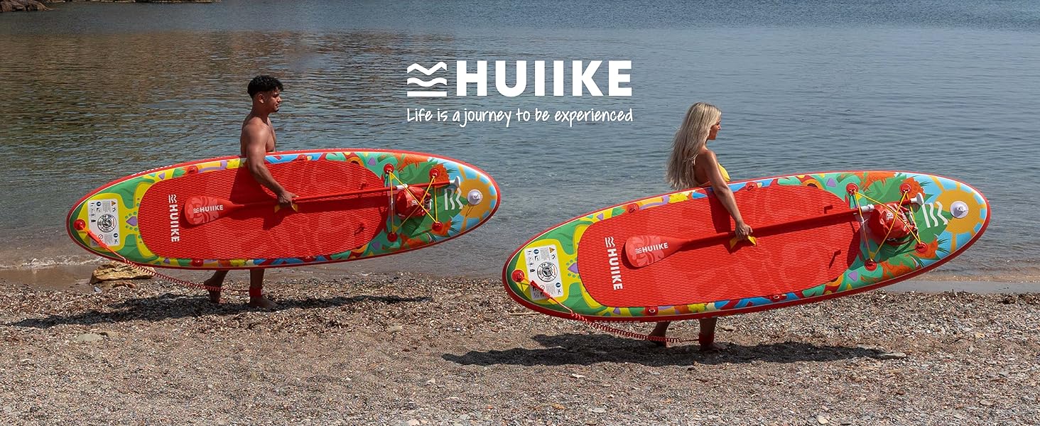 Надувний SUP-борд HUIIKE з аксесуарами: весло, фіни, насос. Стабільний та міцний SUP-борд для стабільного катання. Розмір 305 x 84 x 15 см, вантажопідйомність до 130 кг (Tiki - Full Pack)
