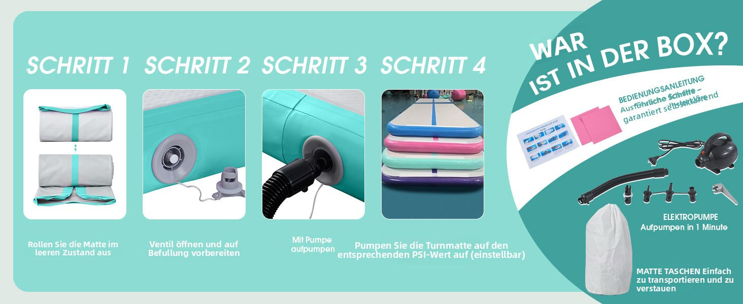 Гімнастичний надувний мат LSLIFE для дому: 3M, 4M, 5M, 6M, товщина 10 см, з електричним насосом. Підходить для гімнастики, йоги, акробатики, дітей та водних розваг. Колір: блакитний.