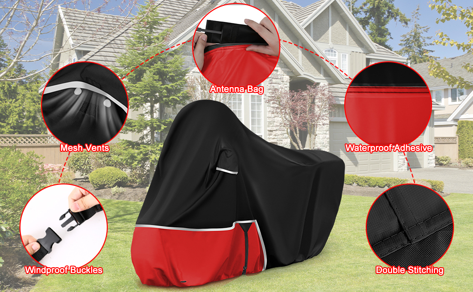 Водонепроникний чохол для мотоцикла Piaggio MP3 400/500 (з багажником) - чорний/червоний, 420D Oxford, зимовий, захисний