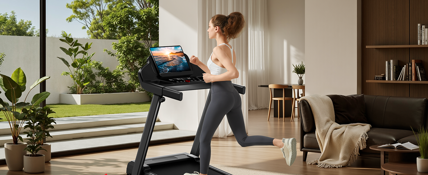 Біговий доріжка LONTEK для дому з нахилом 15%, швидкість 12 км/год, максимальне навантаження 136 кг, чорний