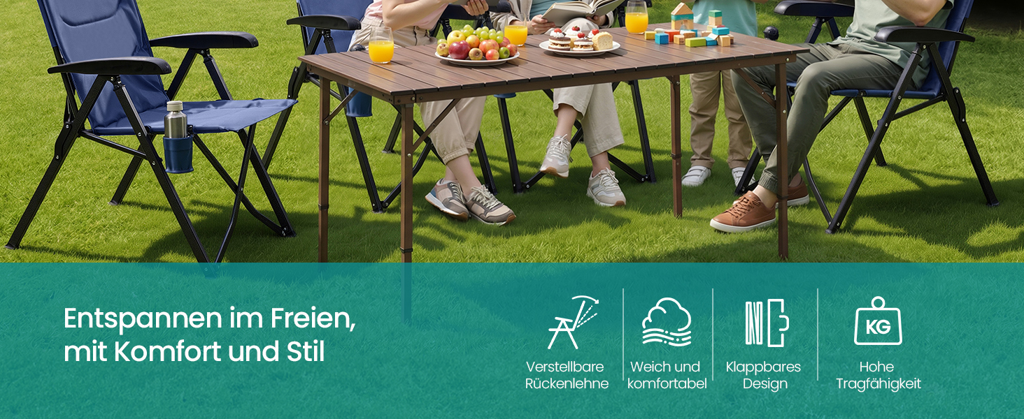 Складний туристичний стілець SONGMICS для відпочинку, риболовлі та кемпінгу, регульована спинка, обертовий підсклянник, блакитний